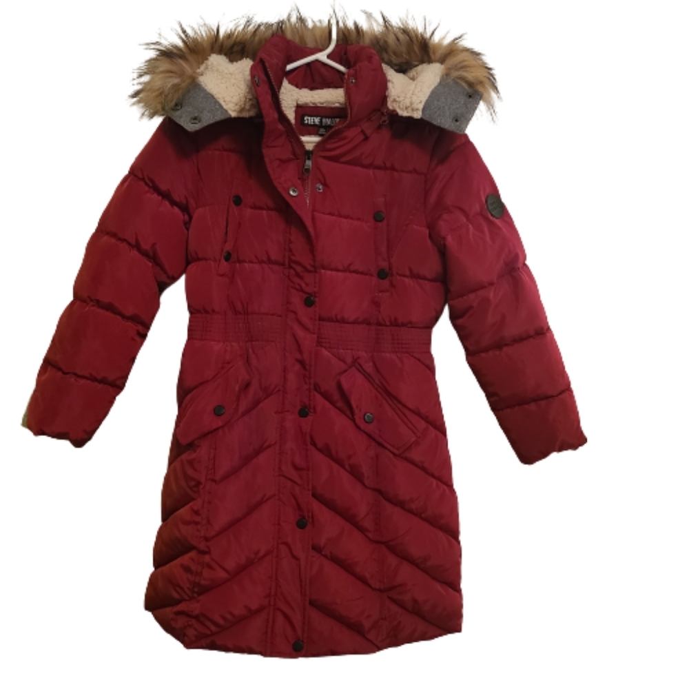 *NWOT Steve Madden Kids Long Puffer Jacket Removable Zip Faux Fur Hooded